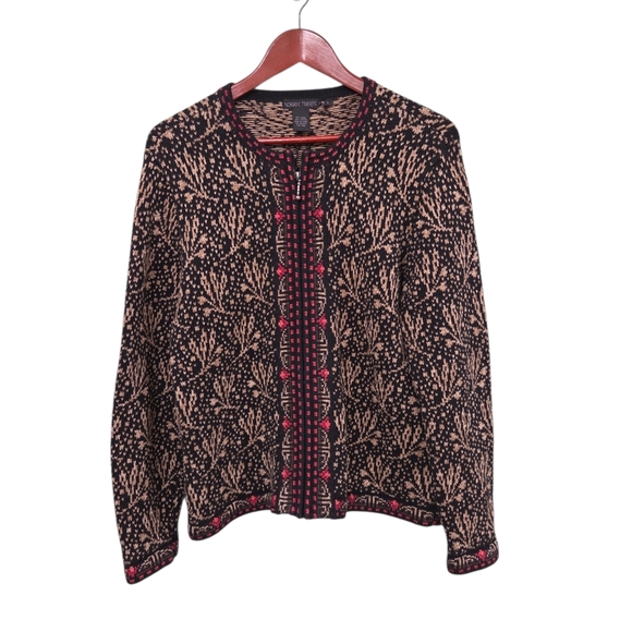 Nomadic Traders Womens Colorful Patterned Zip Up Cardigan Sweater Large Cottage - Picture 2 of 9